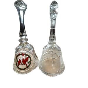 2 Lead Crystal Bells: Angels, cardinals, >24% Lead Crystal 1990
